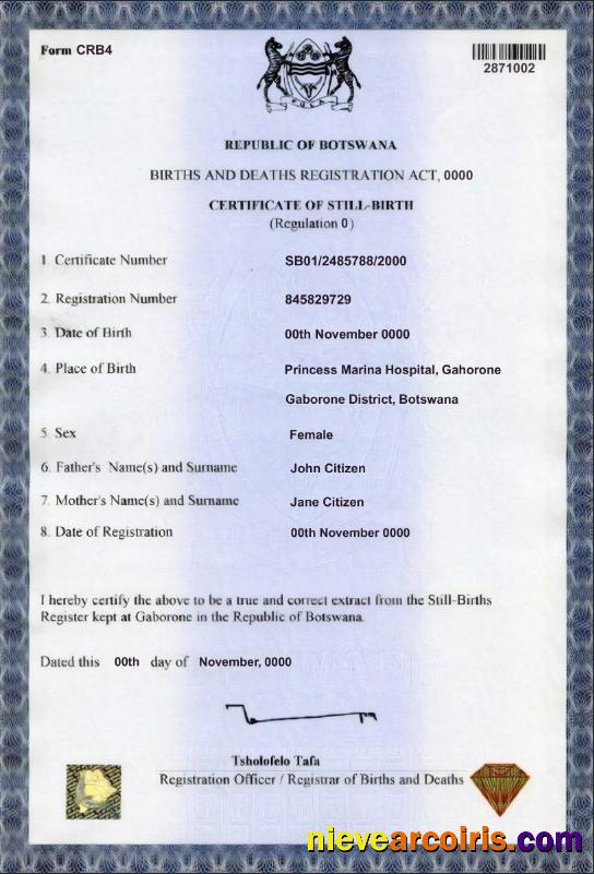 Botswana birth certificate